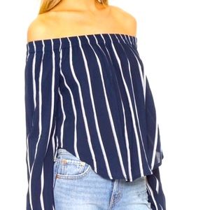Faithfull the brand off shoulder navy top striped